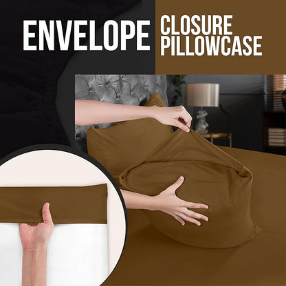 Utopia Bedding Queen Pillowcases - 4 Pack - Envelope Closure - Soft Brushed Microfiber Fabric - Shrinkage and Fade Resistant Pillow Covers Queen Size 20 X 30 Inches (Queen, Mocha)