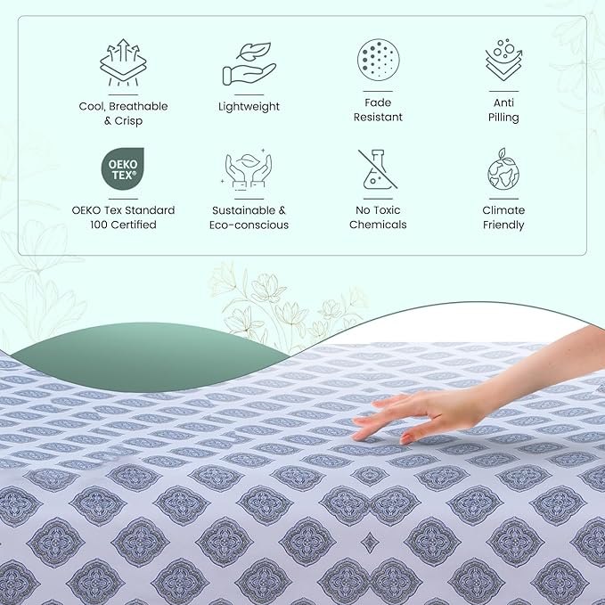 Feather & Stitch Softest 100% Cotton Sheets, 300 Thread Count Percale Weave Bedding, 16" Deep Pocket, Cooling Sheets, Breathable Bed Set, Hotel Premium Quality (Queen,Diamond)