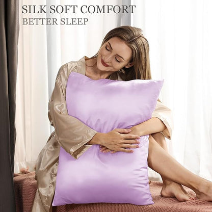 Adubor Mulberry Silk Pillowcase for Hair and Skin with Hidden Zipper, Both Side 22 Momme Silk, 900 Thread Count (20x36 inches, King Size, Light Purple, 1pc)