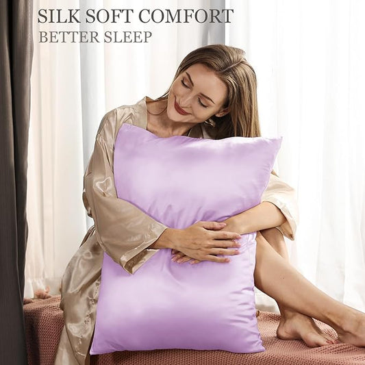 Adubor Mulberry Silk Pillowcase for Hair and Skin with Hidden Zipper, Both Side 22 Momme Silk, 900 Thread Count (20x36 inches, King Size, Light Purple, 1pc)