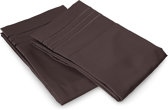 Elegant Comfort Luxury Ultra-Soft 2-Piece Pillowcase Set - 1500 Premium Hotel Quality Microfiber Double Brushed - Wrinkle Resistant, King Size, Chocolate Brown