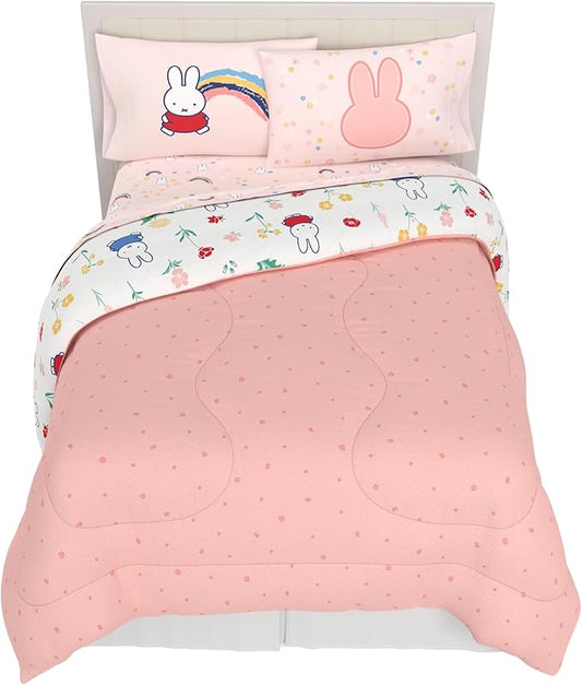 Miffy Bedding Set, Queen Size 7-Piece Super Soft Fluffy Reversible Comforter & Sheet Set with Sham, (100% Officially Licensed Product) By Franco Collectibles