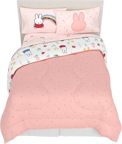 Miffy Bedding Set, Full Size 7-Piece Super Soft Fluffy Reversible Comforter & Sheet Set with Sham, (100% Officially Licensed Product) by Franco Collectibles