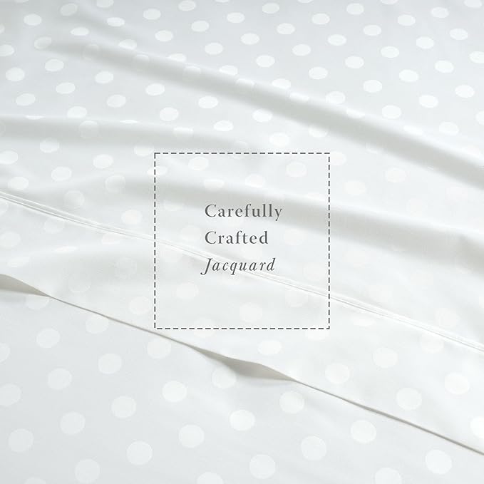 Threadmill Cotton Queen Sheet Set - 100% Cotton Damask Jacquard Sheets With 16" Deep Pocket - Soft Sateen Weave 4-Piece Cooling Bedding for Queen Size Bed - White