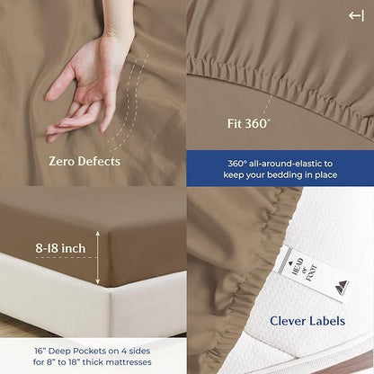 Mayfair Linen 100% Organic Cotton Sheets Queen Size - 4 PC Organic Cotton Queen Size Percale Weave Sheet Set, Soft, Cooling, Crisp & Breathable, 16" Deep Pocket Hotel Quality Bedding Set - Taupe