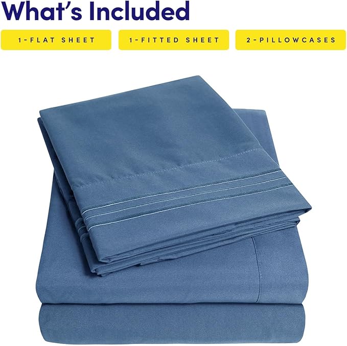 1500 Supreme Collection King Sheet Sets Denim Blue - Luxury Hotel Bed Sheets and Pillowcase Set for King Mattress - Extra Soft, Elastic Corner Straps, Deep Pocket Sheets, King Denim Blue