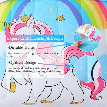 JQinHome Unicorn Full Bedding Sets for Girls Kids,8 Piece Bed in A Bag 3D Blue Sky Rainbow Clouds Theme Unicorn Comforter Set with Sheet Set(Blue)