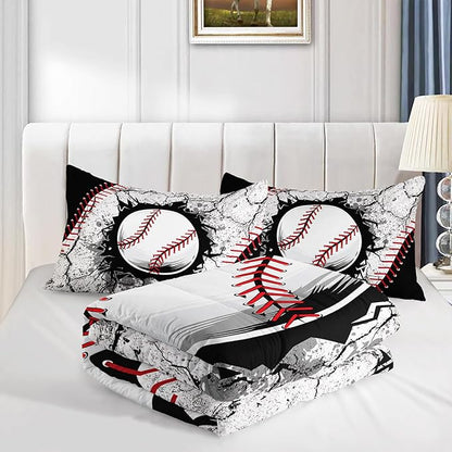 Baseball Comforter Sports Bedding Sets for Boys,Sports Gamer Bedding Set for Kids Girls Boys Room Decor,Black White Baseball Printed Twin Bed Comforter Set with 2 Pillowcases.