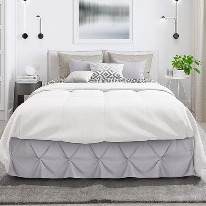 Nestl Grey Lavender Bed Skirt Queen Size, Pinch Pleat Queen Bed Skirt, 14" Inch Drop Queen Bedskirt, Hotel Quality Grey Lavender Bed Skirts, Premium Microfiber Grey Lavender Queen Bed Skirt