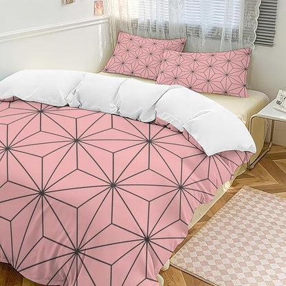 INFLAG Anime Bedding Set, 3-Piece Anime Duvet Cover Full Size Ultra Soft Breathable 3D Printed Microfiber Comforter Cover, Cartoon Quilt Cover, Teen Comforter Cover with 2 Pillowcases (Full,Pink)