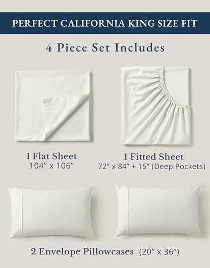 LANE LINEN 100% Organic Cotton California King Sheets Set, 4-Piece Pure Organic Cotton Long Staple Percale Weave Soft Best Bedding Sheets for Bed, Fits Mattress Upto 15" Deep - Glacier Grey
