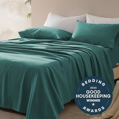 SLEEP ZONE Nanotex Super Soft Cooling King Bed Sheets Set 4 Piece - Easy Care Fitted Flat Sheet & Pillowcase Sets - Wrinkle Free, Fade Resistant, Deep Pocket 16" (Teal, King)