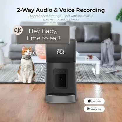 Smart HD Pet Feeder, 6L Dry Food Capacity, 1080p Camera, 2-Way Audio, Scheduled Meals, Backup Power, Easy to Clean, Anti-Jam Design for Cat & Dog, Black/Stainless Steel
