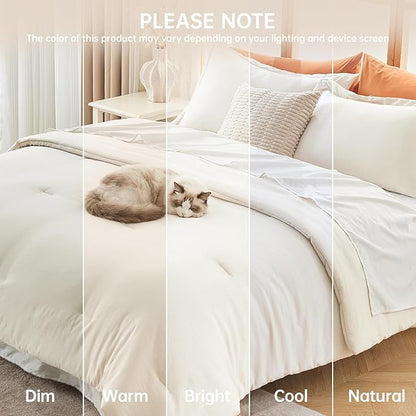 MUXHOMO Oversized King Comforter Sets, All Season Ultra Soft Down Alternative Bedding - 3 Piece Lightweight Bed Set Includes 1 Comforter (120"x98") and 2 Pillow Shams (20"x36"), Ivory