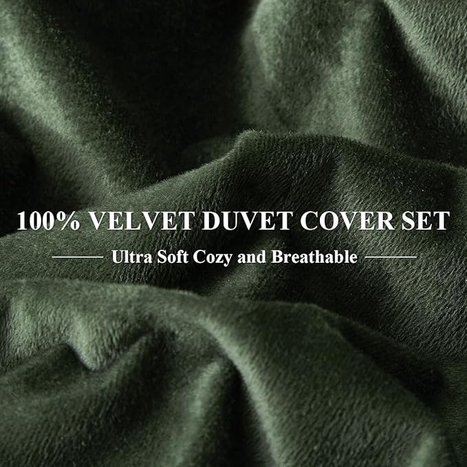 Ivellow Velvet Duvet Cover King Set Dark Green Comforter Cover 3Pcs Ultra Soft Cover Breathable Solid Luxury Flannel Velour Duvet Cover Zipper Closure Corner Tie