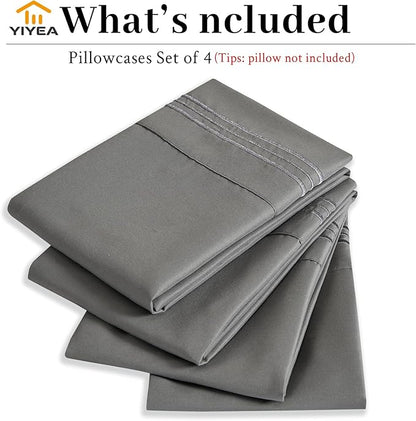 YIYEA Pillow Cases Standard Size Set of 4, Ultra Soft 1800TC Hotel Quality Double Brushed Microfiber Embroidered Pillowcases, Envelope Closure, Fade Resistant (20"x26", Dark Grey)