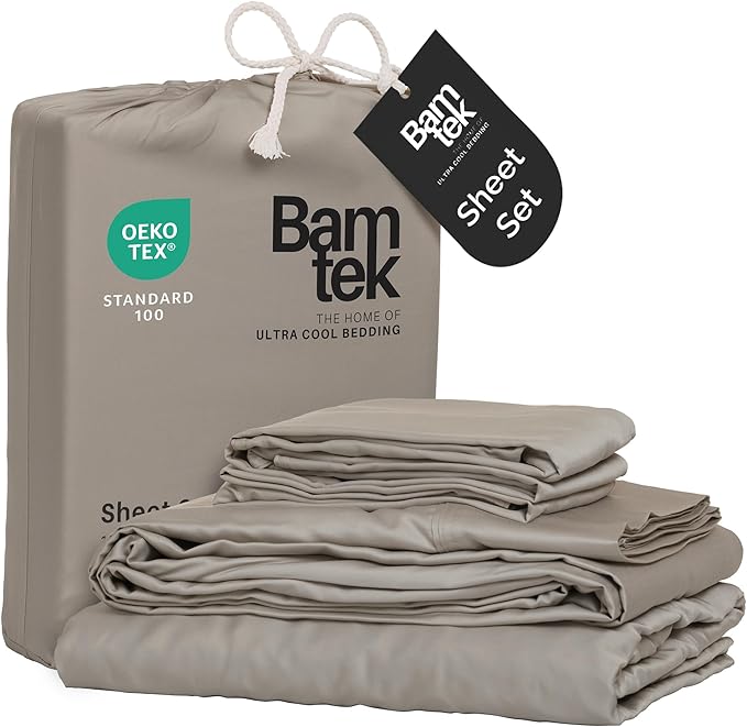 Viscose Bamboo Sheets Queen Size 4PC Set - Cooling Bedding for Hot Sleepers with Moisture Wicking Technology - Silky Soft 18 Inch Deep Pocket - Sand 60"x 80"