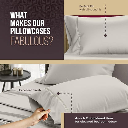 TEXAS LINEN CO. 100% Egyptian Cotton Pillowcases Queen Size Set of 2 - Luxury 2000 Series Standard/Queen Pillow Cases, Soft, Envelope Closure Hotel Quality Pillowcase (21 x 32, Light Grey)