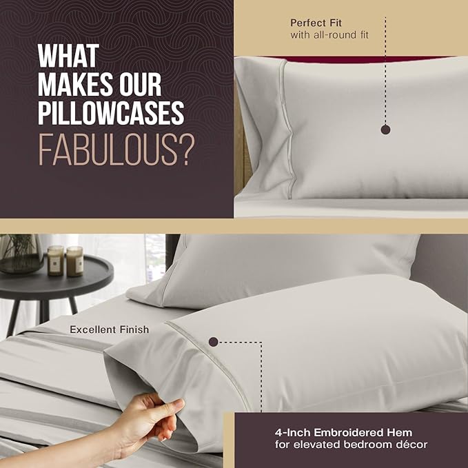TEXAS LINEN CO. 100% Egyptian Cotton Pillowcases King Size - 2000 Series Luxury Cotton Pillow Case Set of 2, Soft & Breathable, Envelope Closure Hotel Quality Pillowcase (21 x 41, Light Grey)