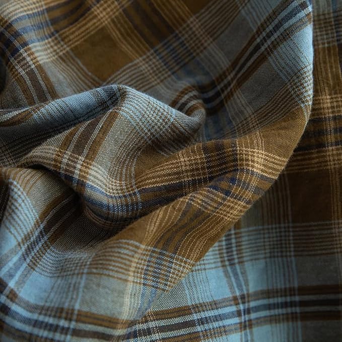 Vintage Blue&Brown Plaid Duvet Cover Twin XL 100% Cotton Muslin Grid Checkered Plaid Bedding Set Breathable Soft Linen Like Gauze Comforter Cover Farmhouse Gingham Duvet Cover with Zipper Closure