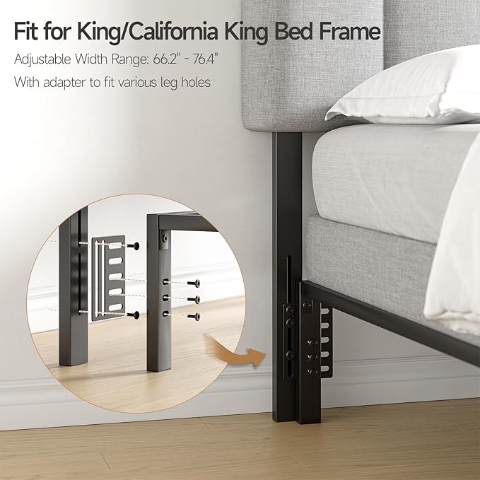 Adjustable Headboard for King/California King Size Bed Frame, Linen Fabric Bed Headboard with Storage & RGB LED Light in Modern Vertical Channel Design, Light Grey