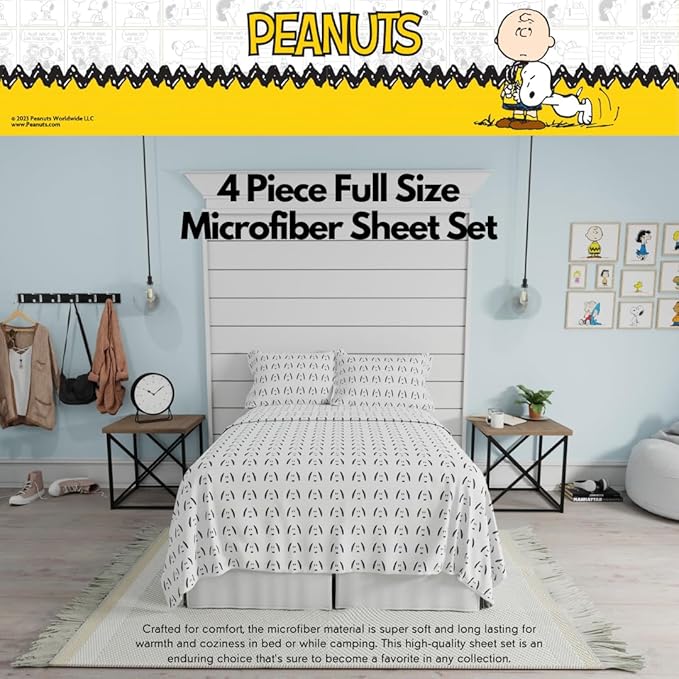Collectibles Peanuts Snoopy Bedding Super Soft Cozy Microfiber 4 Piece Full Sheet Set, (Officially Licensed Product) By Franco