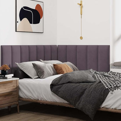 IFNOW Wall Mounted Headboard, Peel and Stick Panels, Dark Purple, King | Upholstered 3D Soundproof Acoustic Panels Reusable and Removable Padded Leather Bed Headboard, 12 Panels 9.84" x 23.62"