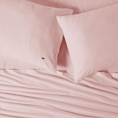 Lacoste 100% Cotton Percale 4-Piece Sheet Set – Cool, Crisp, Matte, and Durable, Oeko-Tex Certified – Solid, Iced Pink, California King