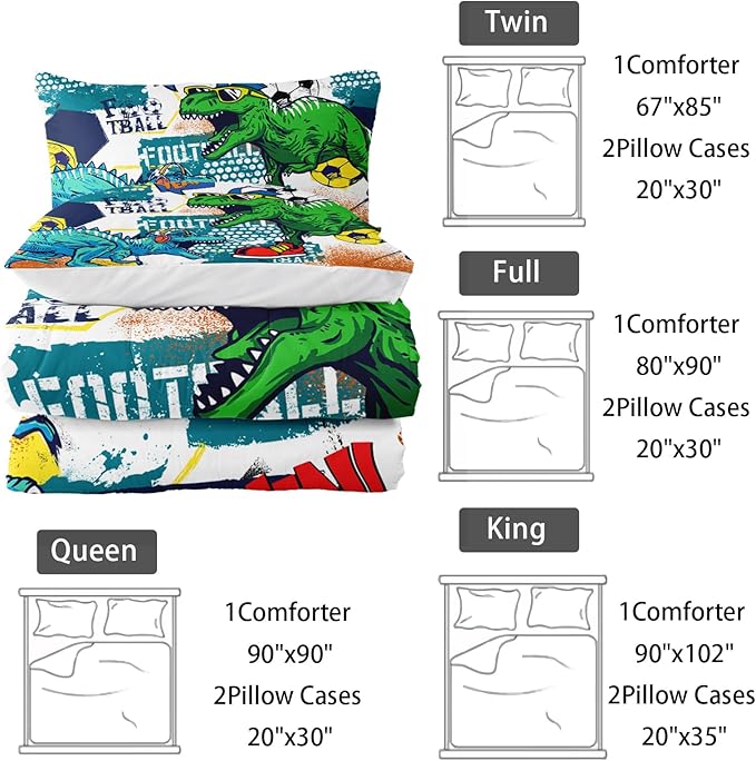 Kid's Dinosaur Comforter Set,Cartoon World Animal Bedding Set King Size,All Season Ultra Cozy Comforter Set 3 Pieces with 2 Pillowcases for Adults,Teens,Boys,Girls