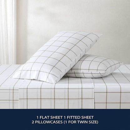 Nautica - Twin XL Bed Sheets, Lightweight Cotton Percale Bedding Set with Matching Pillowcase, Crisp & Cool, Dorm Essentials, Oeko-Tex Certified (Plot Beige)