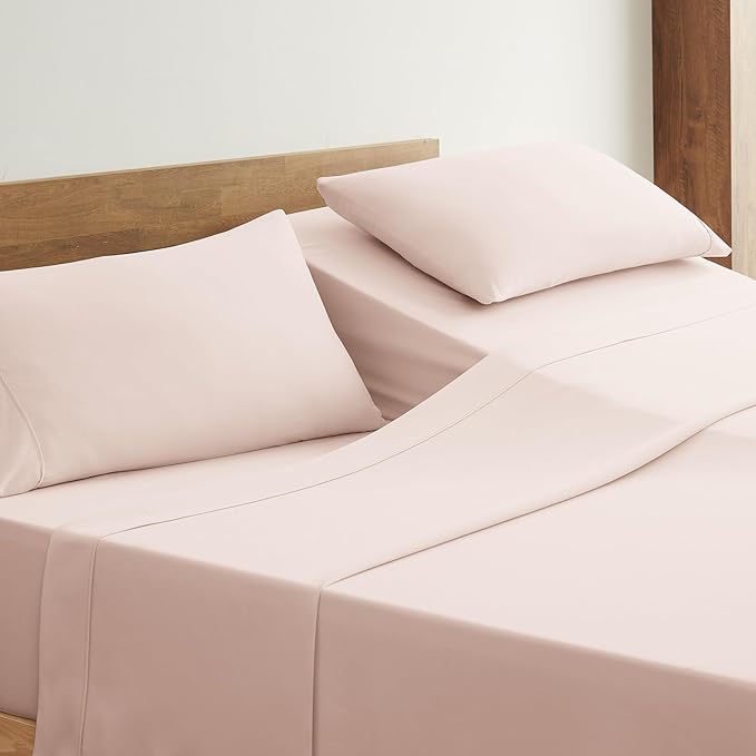UGG Hedi Split King Sheet Set 5-Piece Luxury Cooling Sheets Deep Pockets Premium Bedding with 2 Shams Hypoallergenic Machine Washable Soft Lightweight Set for Adjustable Bed, Split King, Shell Pink