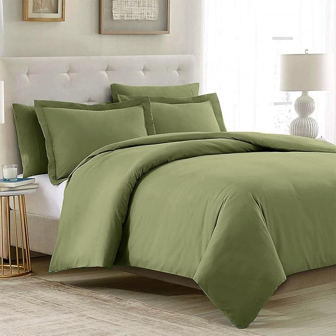Mellanni Duvet Cover Set - 3 PC Iconic Collection Bedding Set - Hotel Luxury, Extra Soft & Cooling - Microfiber - Button Closure and Corner Ties (Twin, Sage)