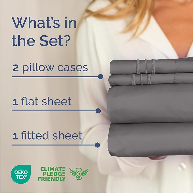 Cal King Size 4 Piece Sheet Set - Comfy Breathable & Cooling Bed Sheets Set - Hotel Luxury Bedding for Women, Men, Kids, Teens, Boys & Girls - Deep Pockets, Soft, Wrinkle Free - Oeko-Tex - Dark Grey