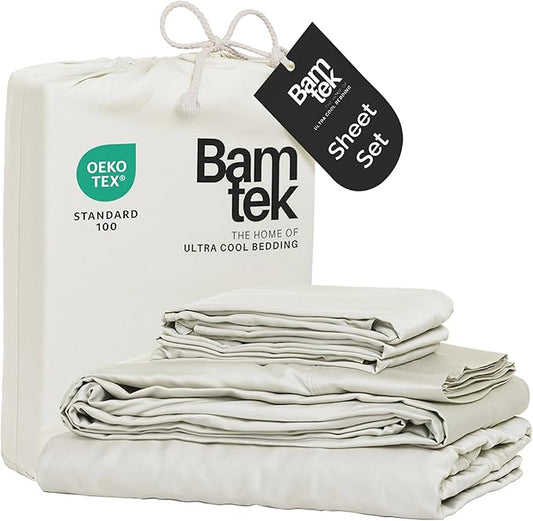 Viscose Bamboo Sheets Queen Size 4PC Set - Cooling Bedding for Hot Sleepers with Moisture Wicking Technology - Silky Soft 18 Inch Deep Pocket - Ivory 60"x 80"