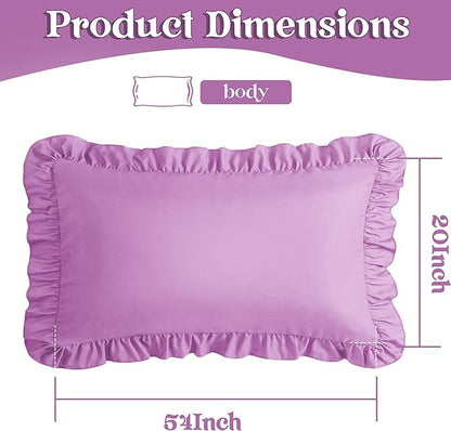 KKJIAF Ruffle Body Pillow Cases Set of 1, Ruffled Pillow Covers with Envelope Closure, Wrinkle Resistant Ruffled Long Pillow Shams 20" x 54", Lavender