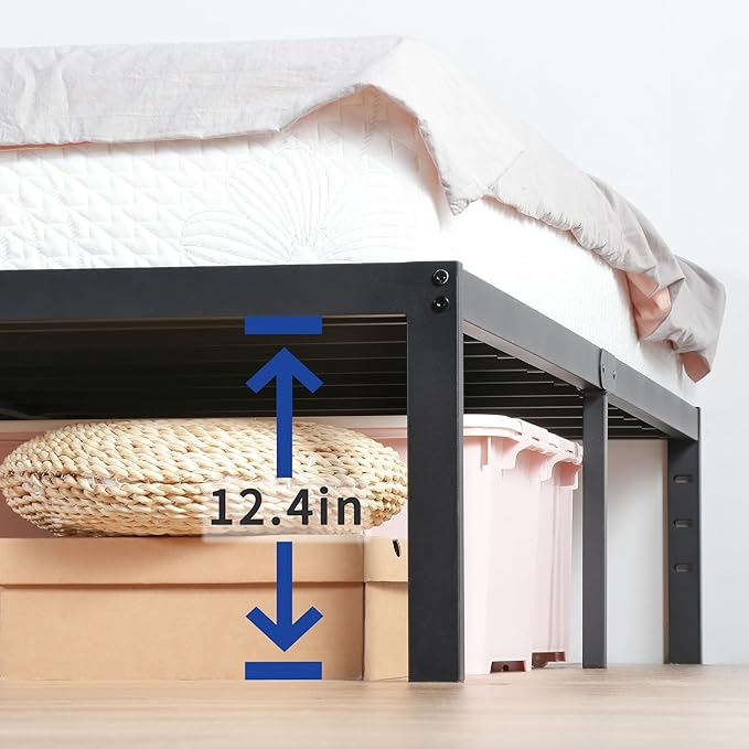Olee Sleep 14 Inch Heavy Duty Steel Slat Anti-Slip Support, Easy Assembly Platform Bed Frame, Noise Free Steel Mattress Foundation, Maximum Storage, No Box Spring Needed, Black, King Size