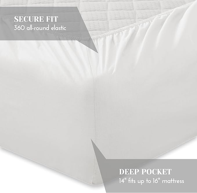 Comfort Spaces 100% Cotton Sheet Set Breathable, Lightweight, Soft with 12" Elastic Pocket Fits up to 14" Mattress, All Season Cozy Bedding, Matching Pillow Case, Twin XL White 3 Piece