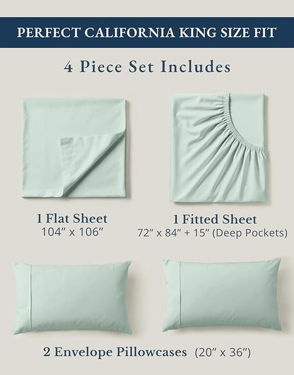 LANE LINEN 100% Organic Cotton California King Sheets Set, Soft & Comf Low Pill Fade Resistant Mercerized Cotton Fully Elasticized Cal King Sheets, Fits Mattress Upto 15" Deep -Cool Blue