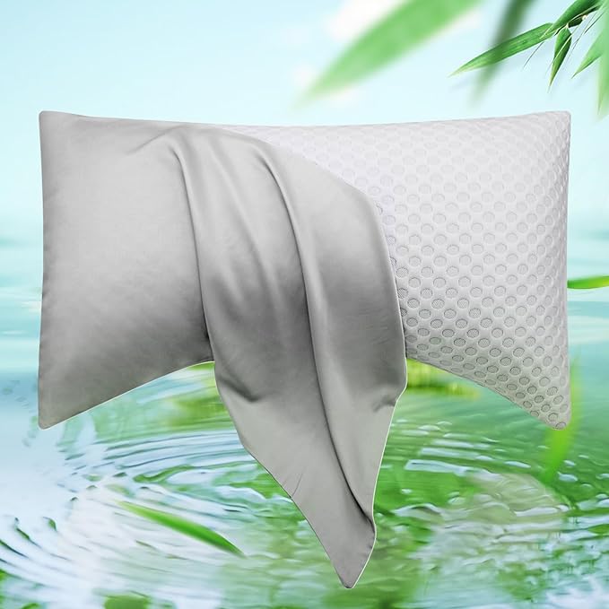 Cooling Curved Pillow Cases - Rayon Derived from Bamboo Side Sleeper Pillowcase Cover - Breathable Soft Pillowcase for Hot Sleepers Hair and Skin, King Size 1 Piece, 20 * 36 Inches Light Grey