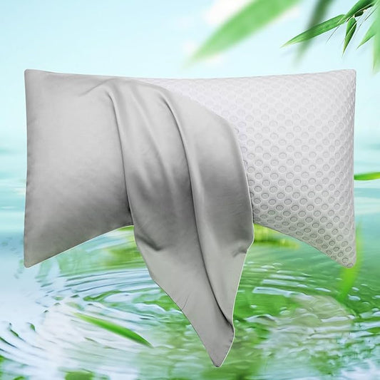 Cooling Curved Pillow Cases - Rayon Derived from Bamboo Side Sleeper Pillowcase Cover - Breathable Soft Pillowcase for Hot Sleepers Hair and Skin, King Size 1 Piece, 20 * 36 Inches Light Grey