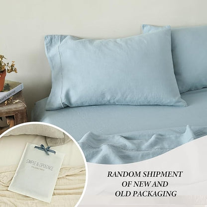 Simple&Opulence 100% French Linen Pillowcase Queen Size-Set of 2- Washed Solid Color Pillow Cases Embroidered -Soft and Durable (Dusty Blue, 20''x30'')