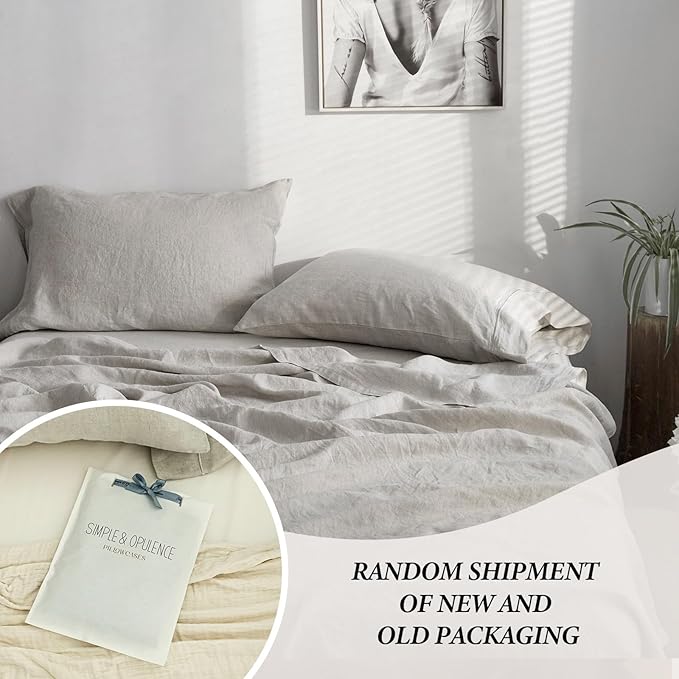 Simple&Opulence 100% French Linen Pillowcase King Size-Set of 2- Washed Solid Color Pillow Cases Embroidered -Soft and Durable (Linen, 20''x40'')