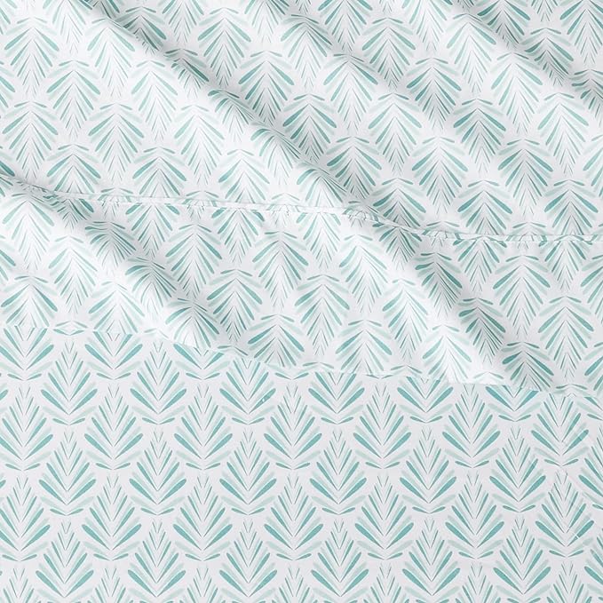 Amazon Basics Breathable, Lightweight Brushed Microfiber 3 Piece Bed Sheet Set with 14-Inch Deep Pockets, Wrinkle-Resistant, Twin XL, Aqua Fern, Printed