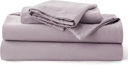Bedsure 100% Washed Cotton Duvet Cover King Size - Lavender Minimalist Bedding Set Linen Like - PureWoven Plain Simple & Soft Comforter Cover for All Seasons (Lavender, King, 104"x90")