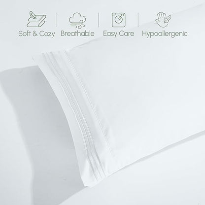 Elegant Comfort Luxurious 1500 Premium Hotel Quality Microfiber Three Line Embroidered Softest 4-Piece Bed Sheet Set, Wrinkle and Fade Resistant, King, White