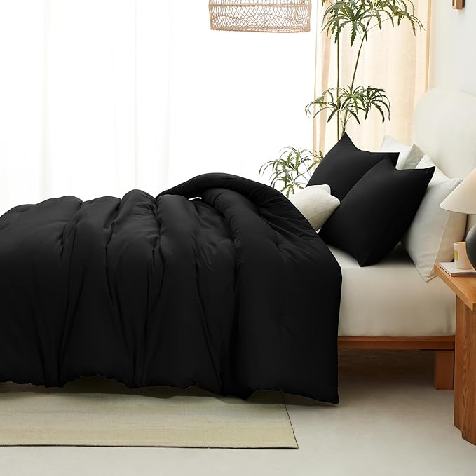 CozyLux Oversized Queen Comforter Set Black, 3 Pieces 98x98 Solid Breathable Quilted Bedding Sets for All Season, Luxury Soft Lightweight Bed Set with Down Alternative Comforter and 2 Pillowcases
