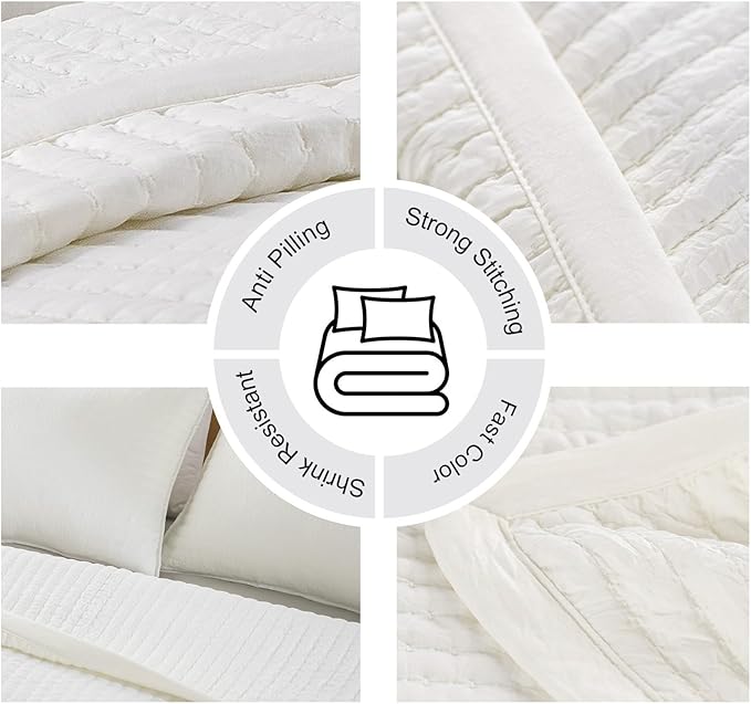 XL King Quilt Set – 108"x98" Soft Washed 3-Layer Lightweight Bedspread with Multi-Lock Quilting, Minimalist Nordic Bedding, All-Season Quilt for Spring & Summer (1 Quilt + 2 Pillow Shams),Cream White