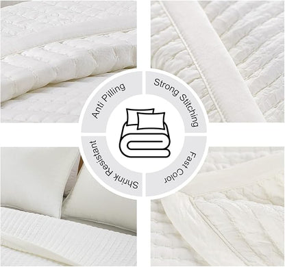 XL King Quilt Set – 108"x98" Soft Washed 3-Layer Lightweight Bedspread with Multi-Lock Quilting, Minimalist Nordic Bedding, All-Season Quilt for Spring & Summer (1 Quilt + 2 Pillow Shams),Cream White