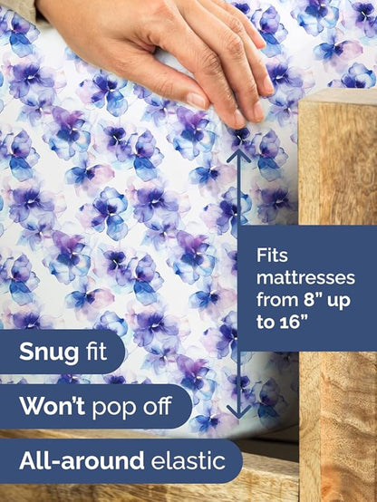Floral Sheets - Flower Print Bed Sheet Set - 1 Flat, 1 Fitted & 2 Pillowcases w/ Deep Pockets - Comfy, Cozy, Wrinkle & Fade Free - Boho Botanical Bedding - Soft, Breathable & Cooling - Full Size Set
