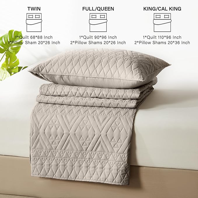 akkialla Twin Quilt Set, Taupe Lightweight Microfiber Bedspread Coverlet, Boho Geometric Pattern, Soft All-Season Bedding, 2-Piece (1 Quilt, 1 Pillow Sham) | Breathable fabric, Modern style